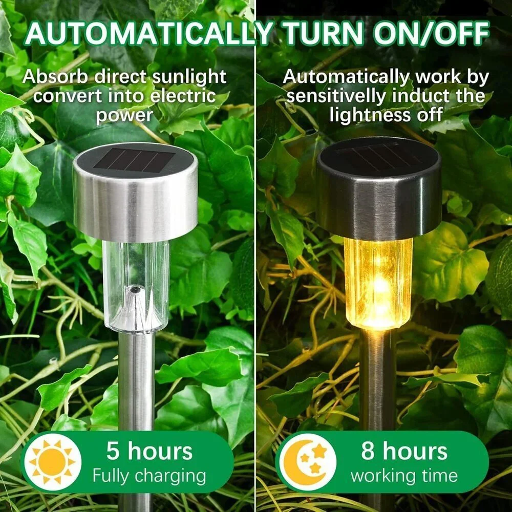 Solar Outdoor Lights Stainless Steel Pack 12 Warm White Waterproof Garden Path